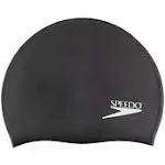 Speedo Silicone Solid Swim Cap, Black, One Size