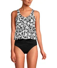 Lands' End Women's Chlorine Resistant V-Neck One Piece Fauxkini Swimsuit