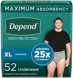 Fresh Protection Adult Incontinence Underwear for Men, Maximum,XL,Gre<wbr/>y, 26 Count