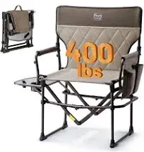 TIMBER RIDGE Heavy Duty Camping Chair with Compact Size, Portable Directors Chair with Side Table and Pocket for Camping, Lawn, Sports and Fishing, Supports Up to 400lbs, Tan 2 Pack