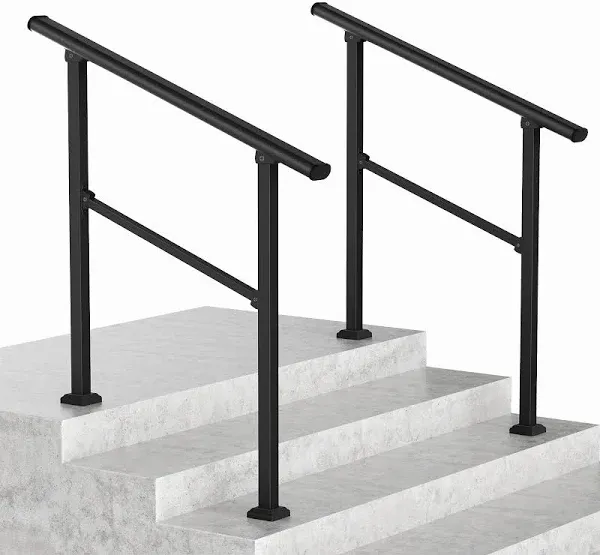 ROOMTEC 3 Step Handrails for Outdoor Steps, Safety Outdoor Hand Rails for Exterior Steps, Black Wrought Iron Stair Railing Kit (2-3 Steps Handrail)