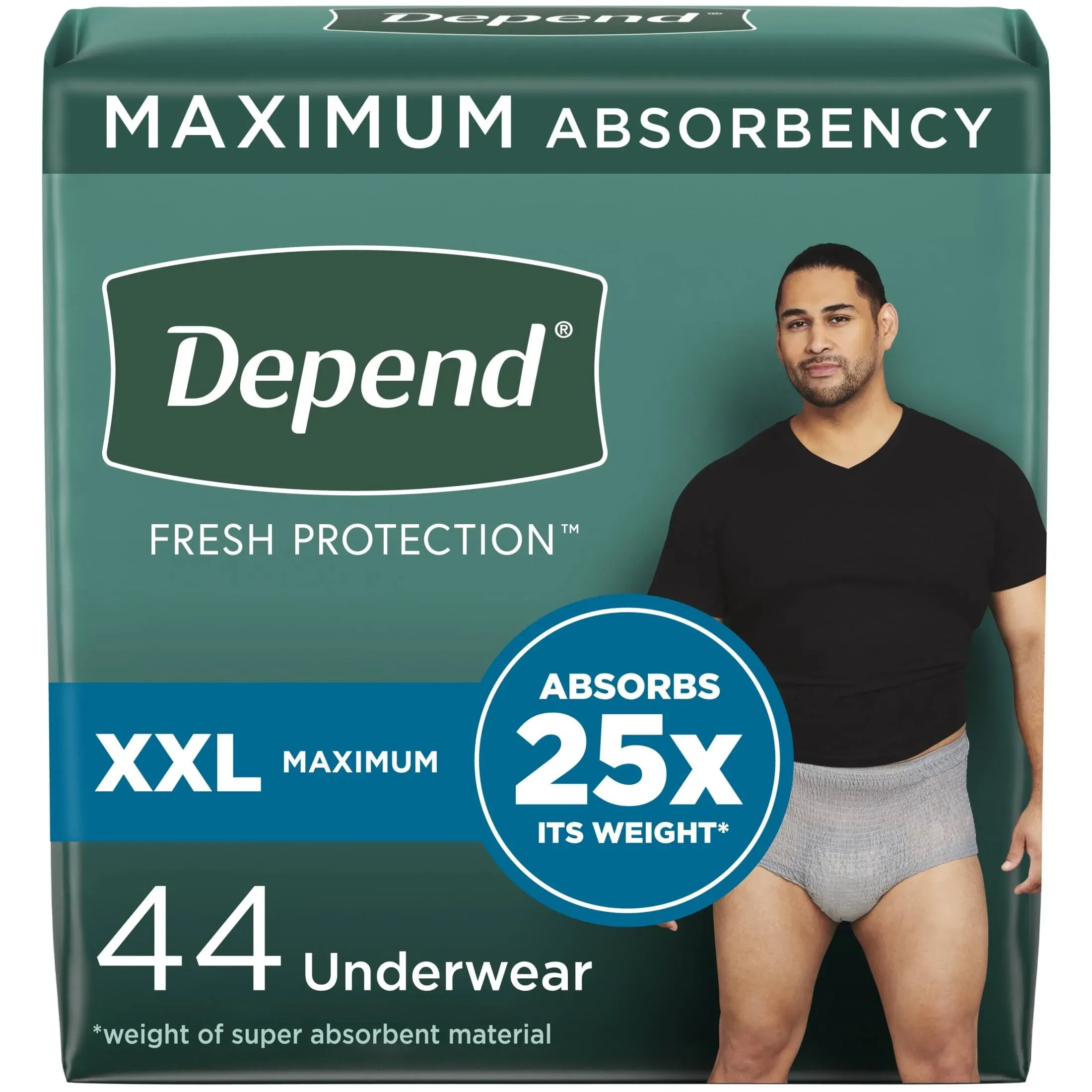 Depend Fresh Protection Adult Incontinence Underwear for Men, Maximum, XXL, Grey, 44 Count, Size: 2XL, Gray