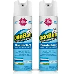 Odoban Ready-to-Use Disinfectant and Harsh Aroma Eliminator, Set of 2, 14.6 Ounce 360-Degree Continuous Spray Fabric/Air Freshener and