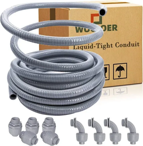 3/4inch 50 Foot Liquid-Tight Conduit Kit, Flexible Non 50Ft, Gray 