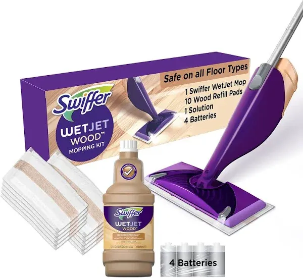 Swiffer WetJet Mop Starter Kit Spray Mop 12 Pads 2 Bottles Cleaning Solution NIB