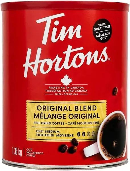 Tim Hortons 100% Arabica Medium Roast Original Blend Ground Coffee 3 Pound Can