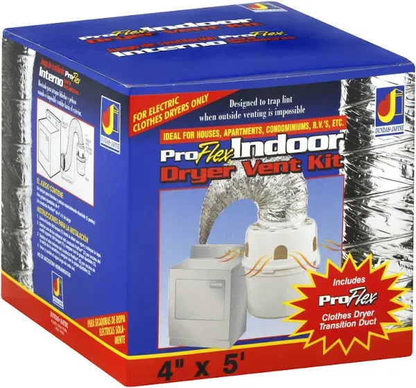 Dundas Jafine TDIDVKZW Indoor Dryer Vent Kit with 4-Inch by 5-Foot ProFlex Duct,