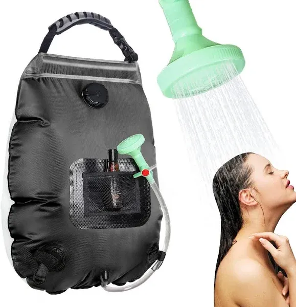 5 Gal/20L Solar Heating Camping Shower Bag with Removable Hose