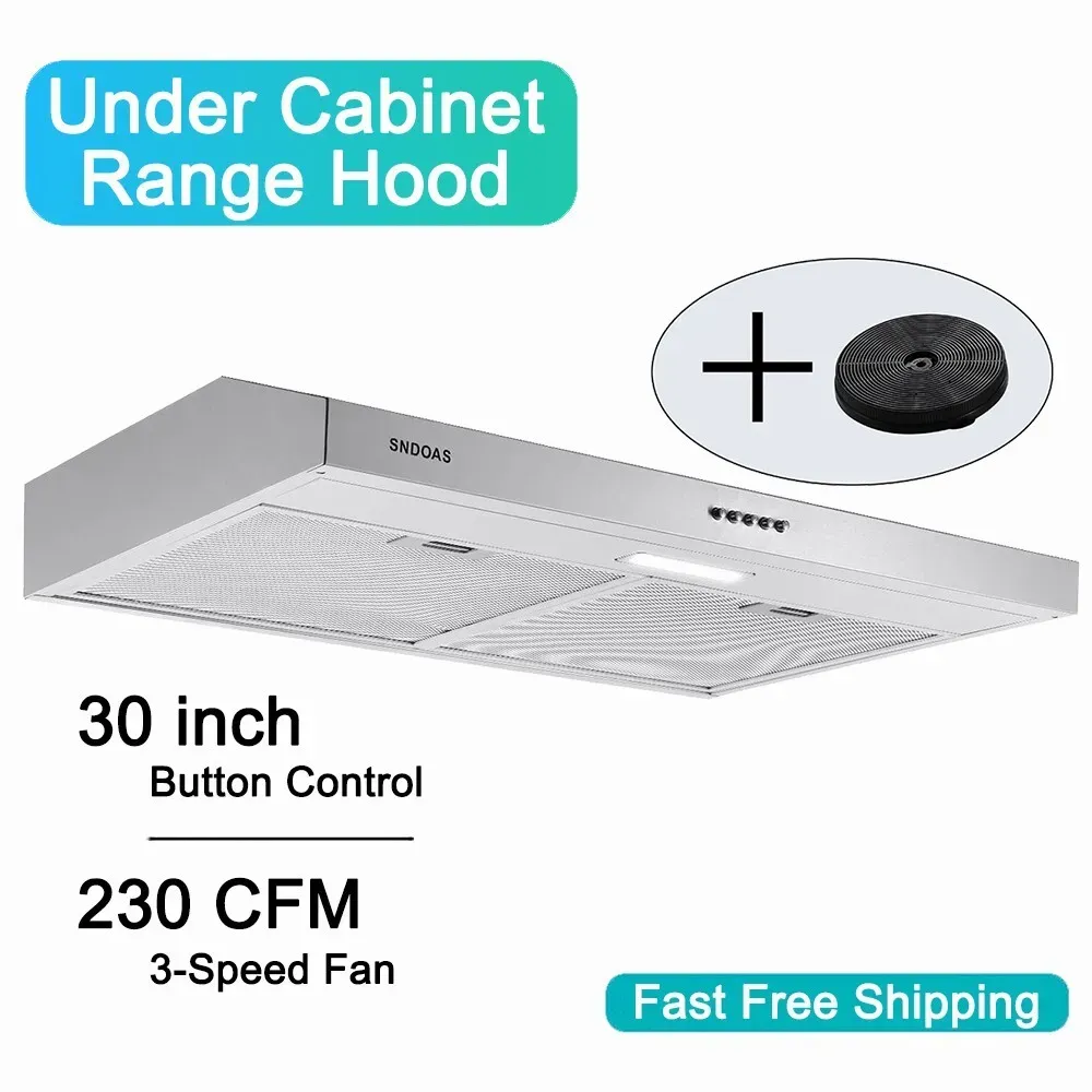 Kitchen Range Hood 30 inch Under Cabinet Cook Vent 230CFM Fan Ducted/Ductles<wbr/>s