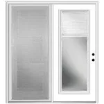 63 in. x 81.75 in. Primed Fiberglass Prehung Left Hand Internal Blinds Clear Glass Full Lite Hinged Patio Door w/ Screen