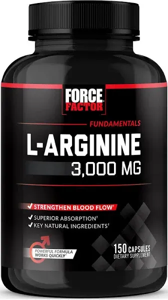 Force Factor L Arginine Strengthen Blood Flow 3000 mg Capsules (150 ct)