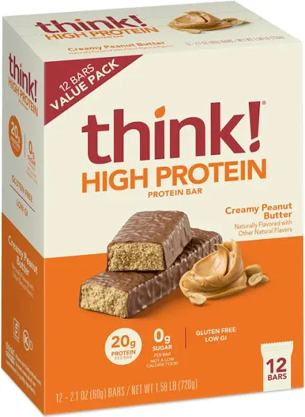 Think! Creamy Peanut Butter High Protein Bars 12 Count / 1.58 lb