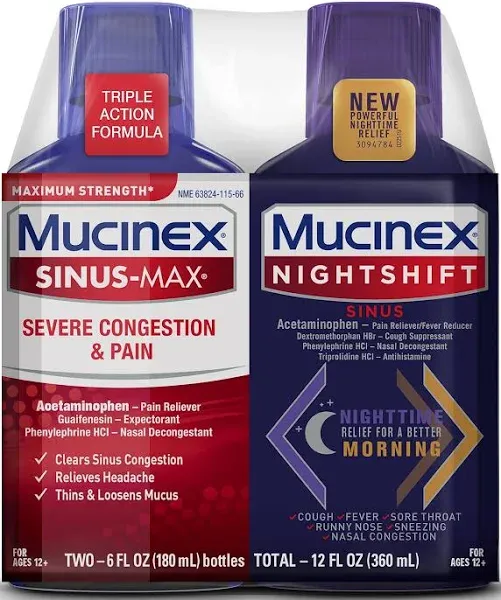 Mucinex Sinus-Max Severe Congestion & Pain Nightshift Sinus Liquid Combo Pack