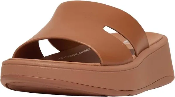 Fitflop Women's F-Mode Raw-Edge Leather Flatform H-Bar Slides