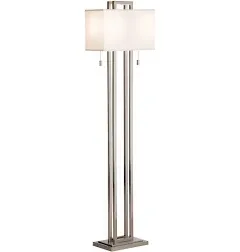 Modern Floor Lamp Brushed Nickel Rectangular Off White Shade For Living Room  | eBay