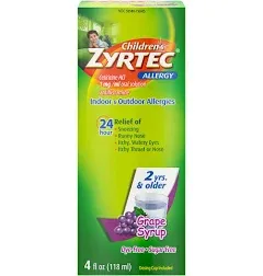 Children’s Zyrtec Allergy Syrup, Dye-Free, Sugar-Free Grape, 4 Oz