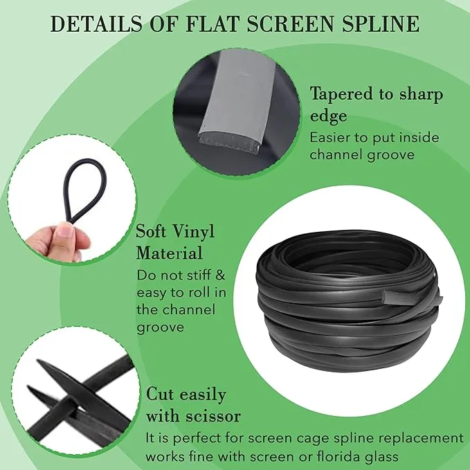 Flat Screen Spline 0.290 Size Black in Color (0.290 Width X 500ft)