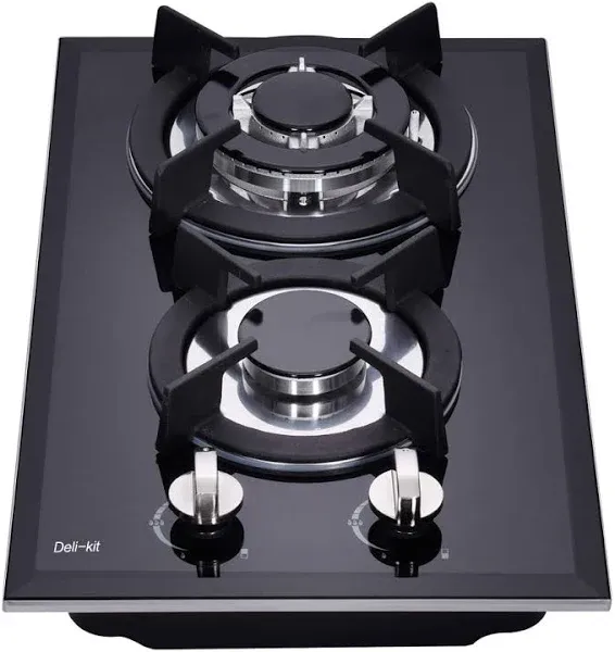 12 Inch Gas Cooktop Dual Fuel Sealed 2 Burners Tempered Glass Gas Cooktop Drop-in Gas Hob DK123-A01S Gas Burner Black Gas Cooktop