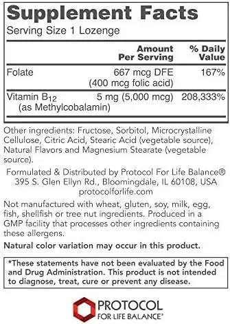 Protocol for Life BALANCE  Methyl B12 5000 mcg-- 60 LOZENGES EXP : 2027