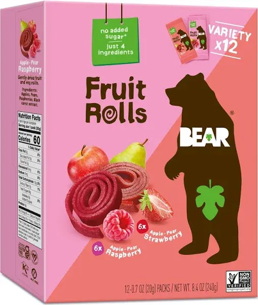 Bear Strawberry Raspberry Fruit Rolls Variety Pack