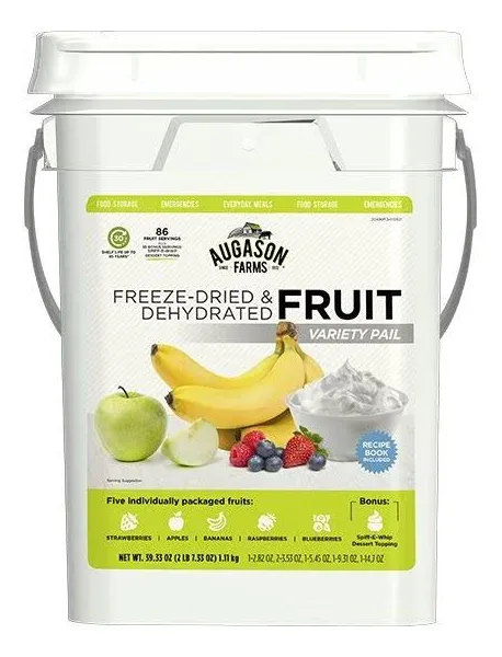 Dehydrated and Freeze-Dried Fruit Variety Pail, 25-Year Shelf Life, Emergency Fo