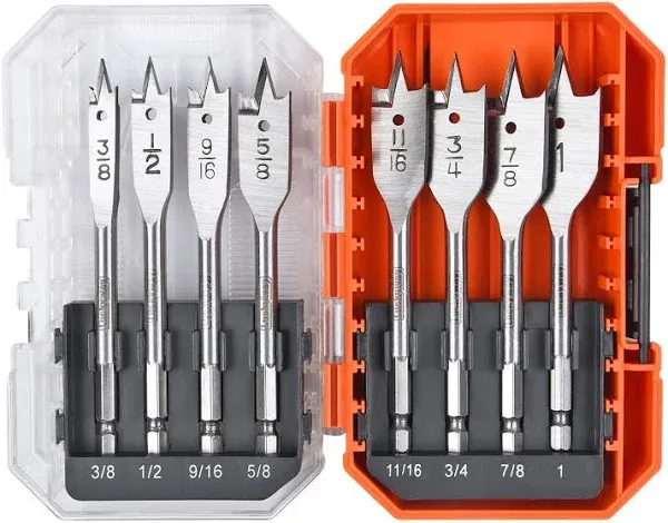 Luckyway 8-Piece 3/8 Inch to 1 Inch Spade Drill Bits Set for Wood