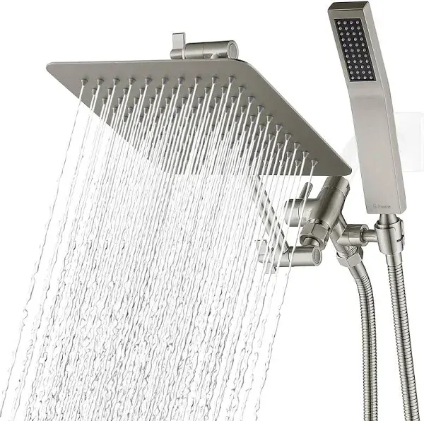 G-Promise All Metal Dual Square Shower Head Combo  8&#034; Rain Head Kit Black Matte