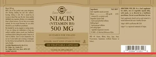 Solgar Niacin 500 mg Vegetable Capsules