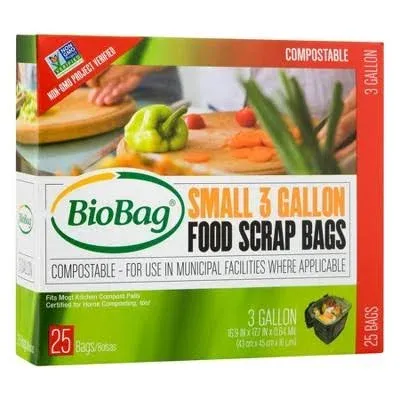 BioBag Premium Compostable Food Scrap Bags, 3 Gallon, 25 Count