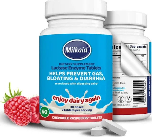 Milkaid Lactase Enzyme Chewable Tablets for Lactose Intolerance Relief