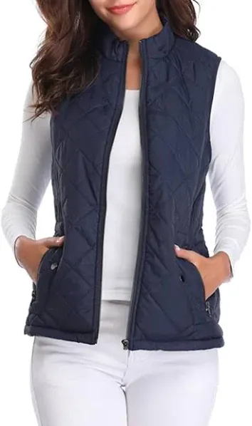 Fuinloth Women's Quilted Gilet, Stand Collar Lightweight Zip Padded Vest