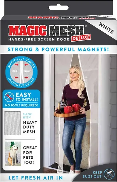 Magic Mesh Deluxe- White- Hands Free Magnetic Screen Door, Curtain White 