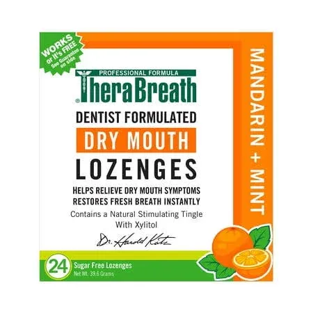 TheraBreath Dry Mouth Lozenges with Zinc, 100 Lozenges, Mandarin Mint, 100 Count (Pack of 2)