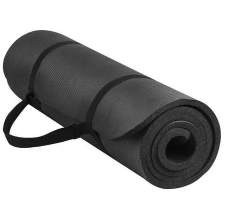 BalanceFrom All-Purpose 1/2 In. High Density Foam Exercise Yoga Mat Anti-Tear with Carrying Strap, Black