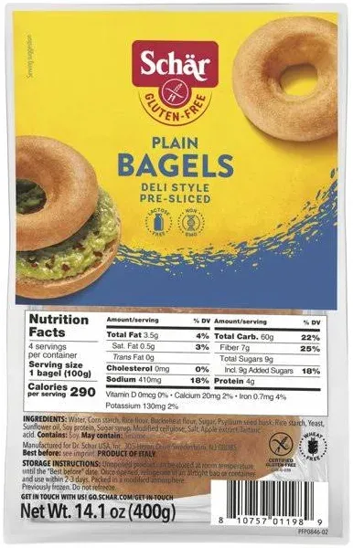 Schar Gluten Free Plain Bagel 14.1 Ounce Size - 4 per Case.