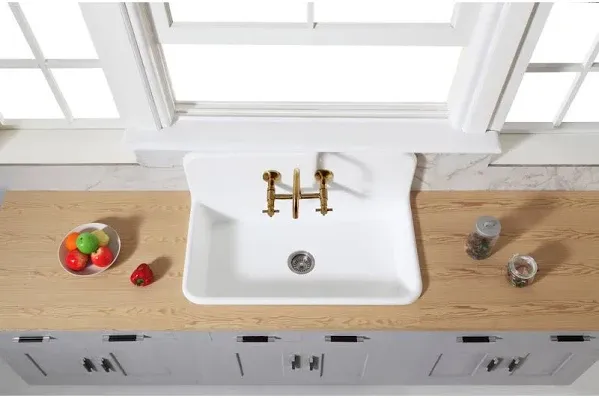 Kingston Brass Gourmetier GKTA362119 Arcticstone 36 in. Solid Surface Farmhouse Kitchen Sink with Backsplash