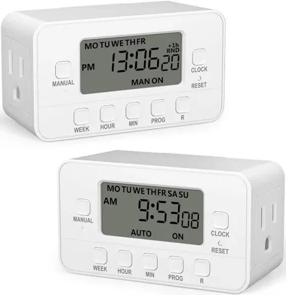 BN-LINK 7-Day Heavy Duty Digital Timer with Dual Outlet LCD Display