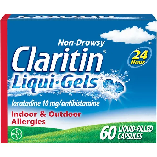 Claritin Liqui-Gels Non-Drowsy Allergy Relief Capsules - 60 Count, EXP 2026/06