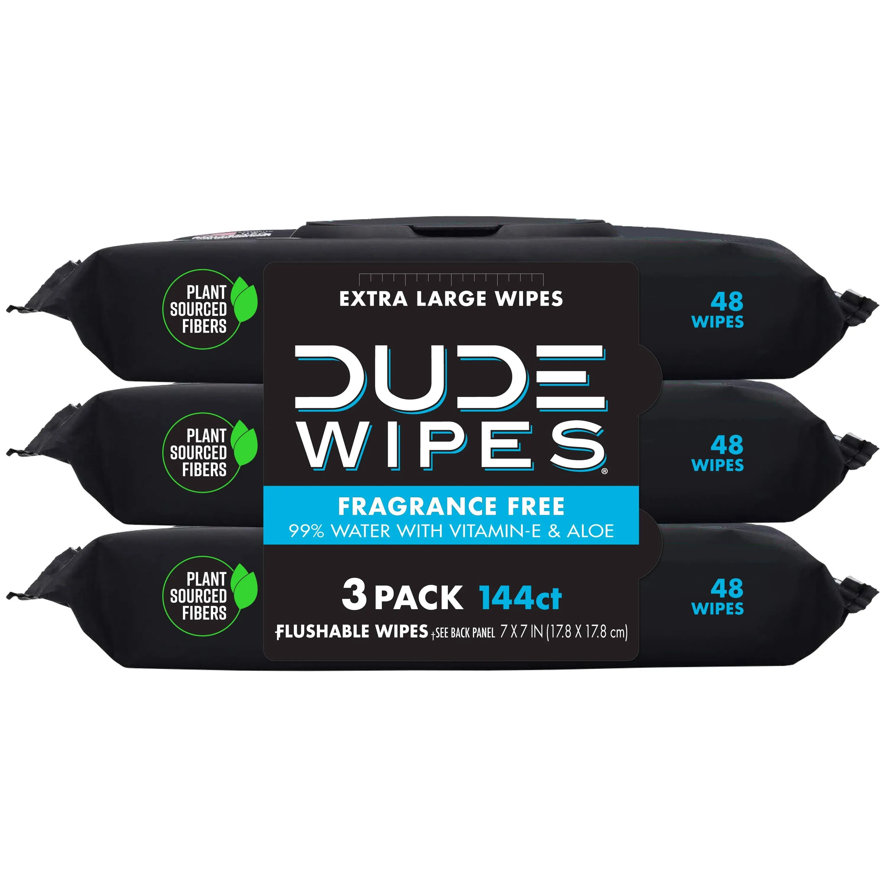 Dude Wipes Flushable Wipes, Fragrance Free, 3 Pack - 3 - 48 wipe packs [144 wipes]