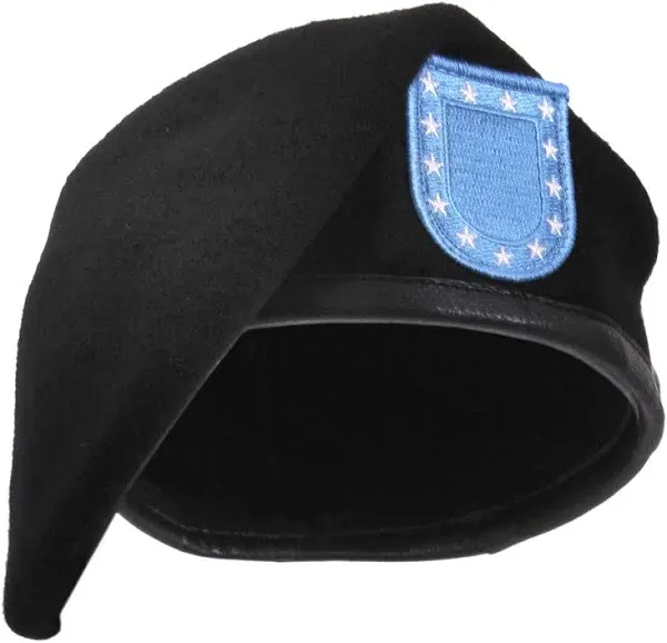 Rothco Black Military Inspection Ready Wool Beret with US Army Type Blue Flash