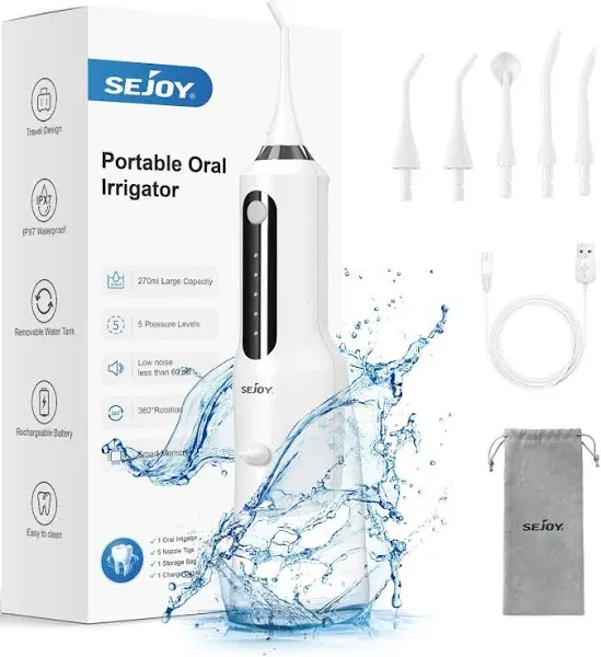 Sejoy Cordless Water Flosser Water Dental Flosser Water Flossers for Teeth Oral Irrigator Rechargeable for Home Travel Office