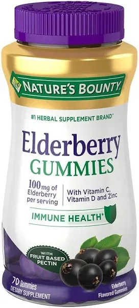 Nature's Bounty Elderberry Gummies, Immune Support, Contains Vitamin A, C, D, E and Zinc, 40 Gummies