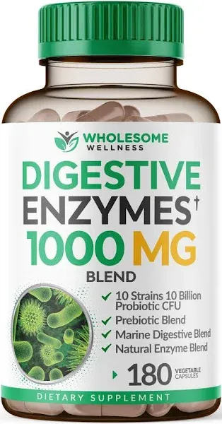 Wholesome Wellness Digestive Enzymes 1000MG Plus Prebiotics & Probiotics Supplement