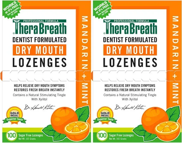 TheraBreath Dry Mouth Zinc Lozenges, Mandarin Mint Flavor, 100 Lozenges