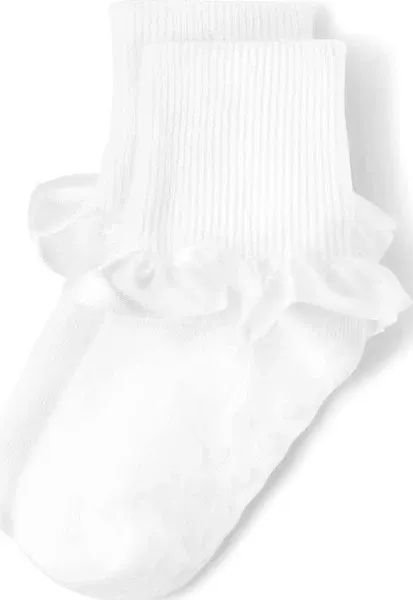 Girls Ruffle Turn Cuff Socks - Special Occasions - Soft white