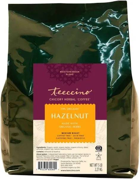 Teeccino Herbal Coffee, Medium Roast, Mediterranean Blend, Hazelnut - 11 oz