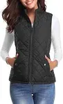 WOMEN&#x27;S Quilted Vest, Stand Collar Lightweight Zip Padded Gilet Black