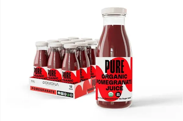 Pure Pomegranate Juice, 8.4 Ounce Bottle (Pack of 12), Cold Pressed Organic Juice, Non-GMO, No Sugar Added, Not from Concentrate, Gluten Free, Kosher Certified, Preservative Free