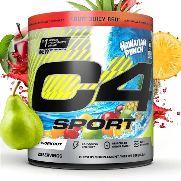 C4 Sport, Pre-Workout, Hawaiian Punch Fruit Juicy Red 8.9 oz (252 g)