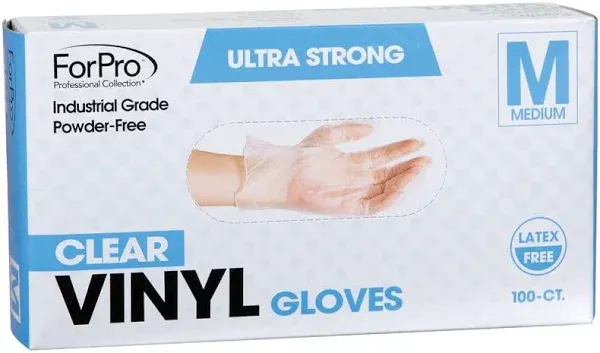 ForPro Disposable Vinyl Gloves Clear Industrial Grade Powder-Free Latex-Free